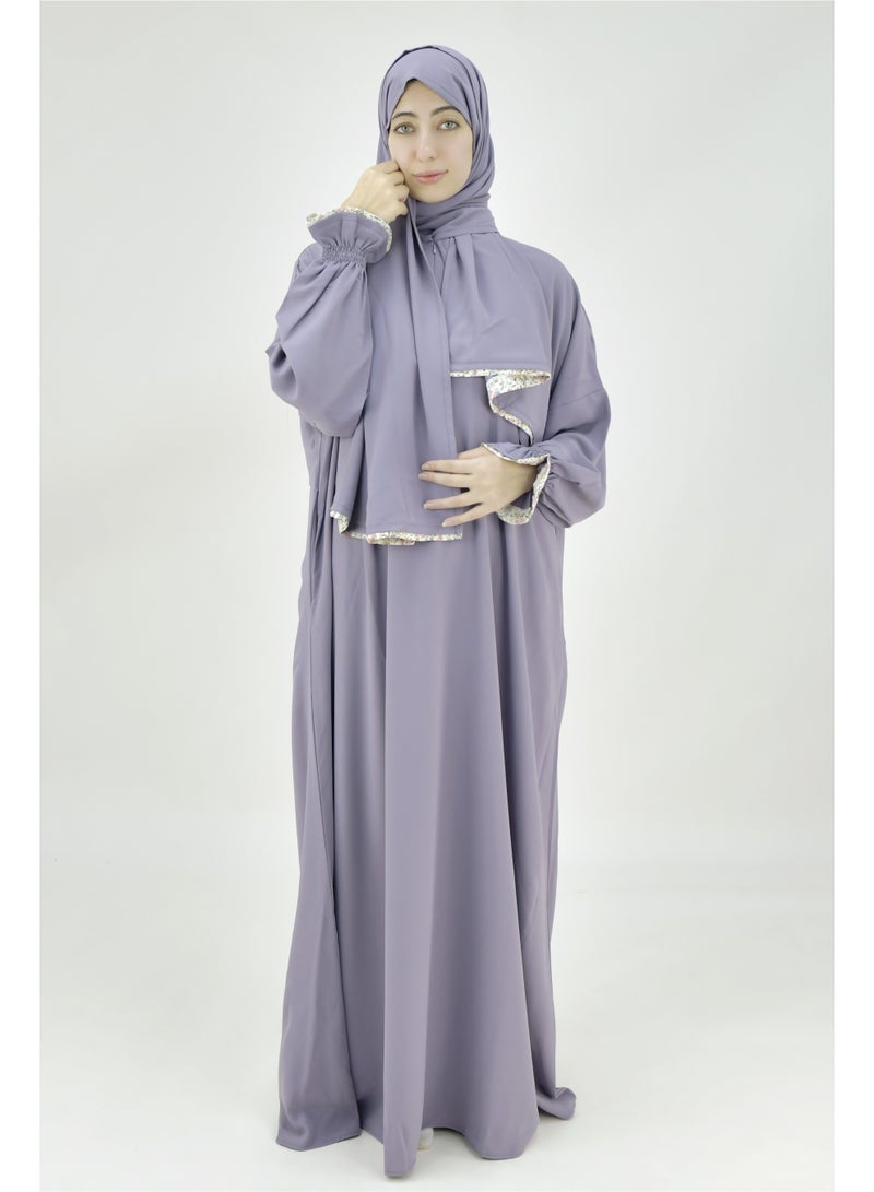  داماس كولكشن باس صلاة نسائي قطعة واحدة من قماش كريب فوكا فاخر مع وشاح متصل وجيب – ملابس صلاة شرعية مريحة - Image 4